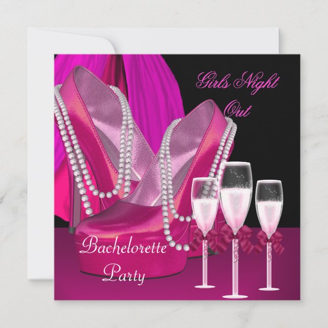 Girls Night Out Pink Shoes Hi Heels Champagne Invitation (Front)