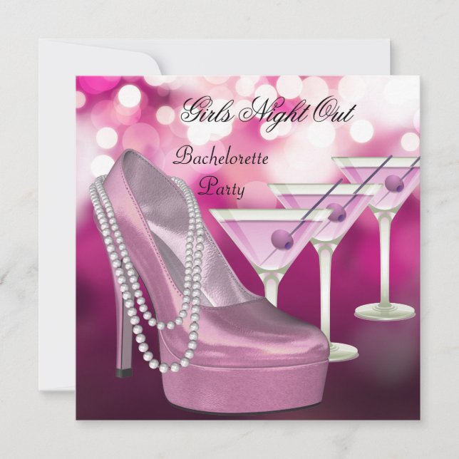 Girls Night Out Pink Shoes Hi Heels Martini Invitation (Front)
