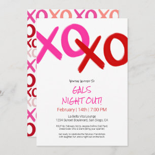 Girls Night Out Pink XOXO Red Galentine Day Party Invitation