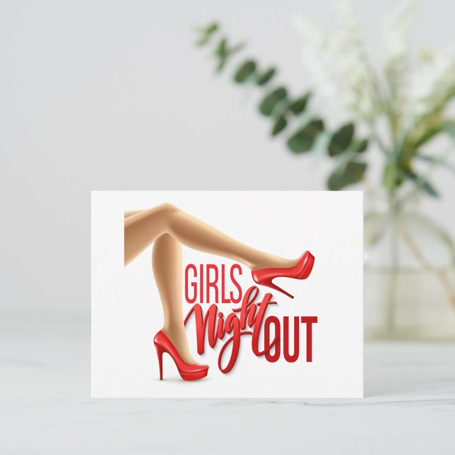 Girls Night Out Postcard (A stylish leg in a red high heel shoe, positioned playfully against a clean background.)