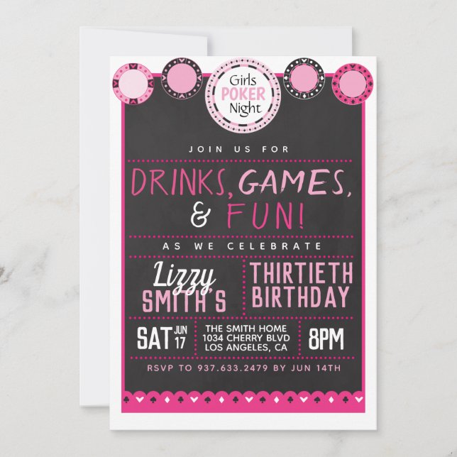 Girls Night Poker Birthday Invitation (Front)