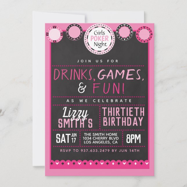 Girls Night Poker Birthday Invitation (Front)