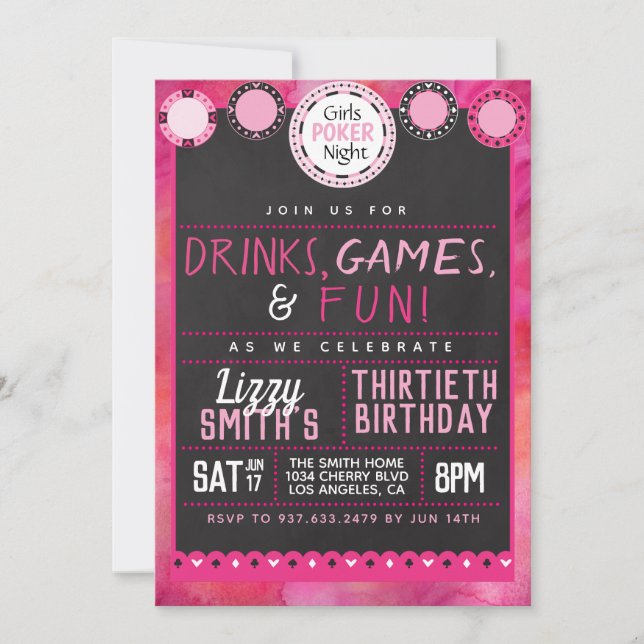 Girls Night Poker Birthday Invitation (Front)