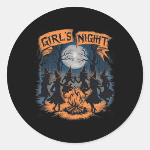 Girls' Night Witch Coven Halloween Design Spooky F Classic Round Sticker