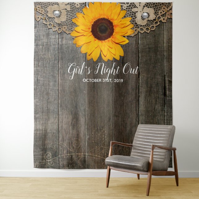 Girl's NightOut Rustic Sunflower Photo Booth Prop Tapestry (In Situ)