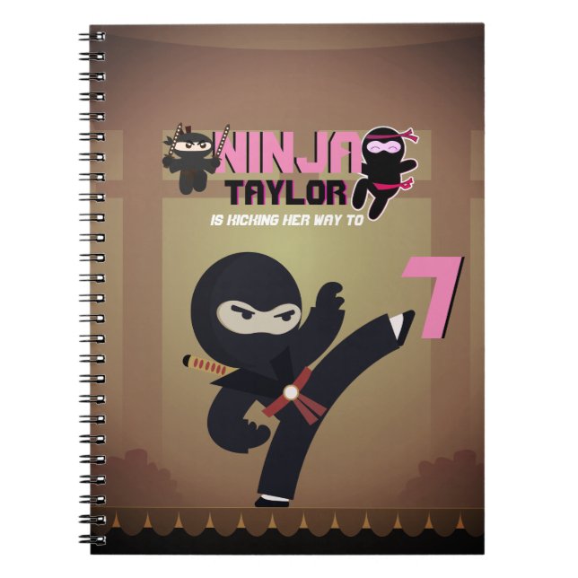 Girls NINJA Kicking it Karate Warrior Pink Black Notebook (Front)