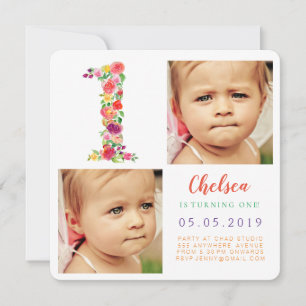 Girls Number 1 1st Birthday Year Photo Cards