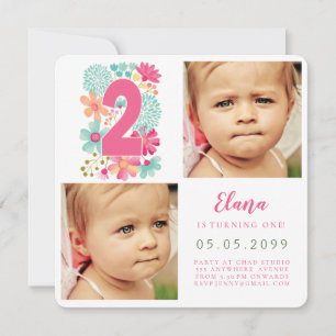 Girls Number 2 2nd Birthday Year Photo Invitation