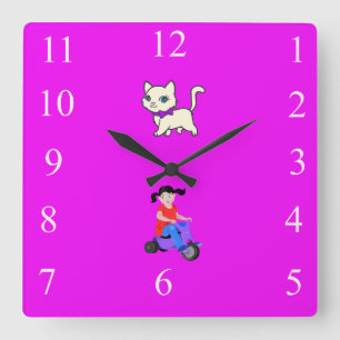 Girls Nursery Square Wall Clock
