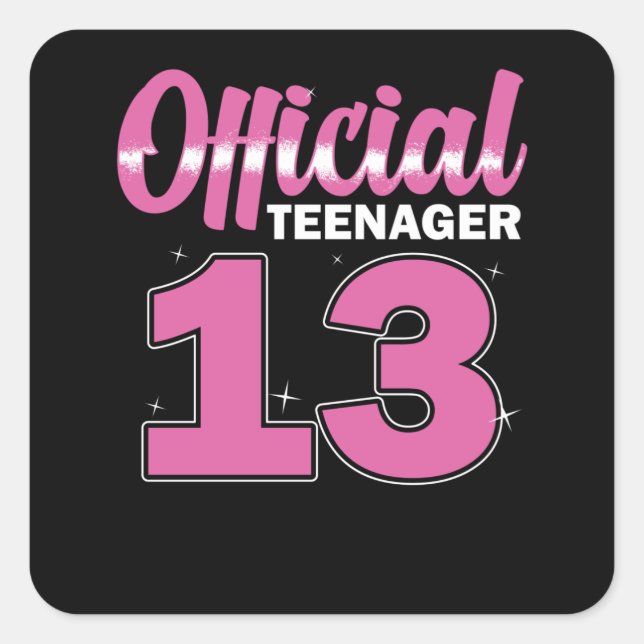 Girls Official Teenager 13 Birthday Square Sticker (Front)