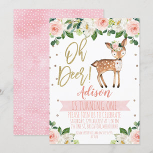 Girls Oh Deer Birthday Party Invitation