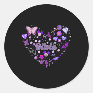 Girls Olivia First Name Personalised Groovy 80s He Classic Round Sticker