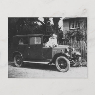 Girls On Car Old Black & White Image - Postcard