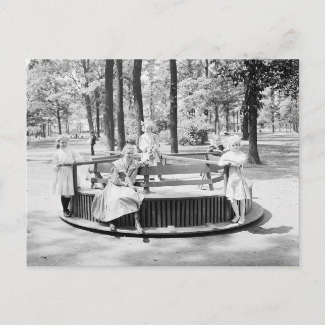 Girls on Merry-Go-Round, 1910 Postcard (Front)