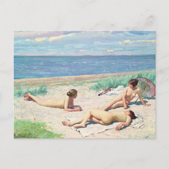 Girls on the Beach | Paul Fischer Postcard (Front)