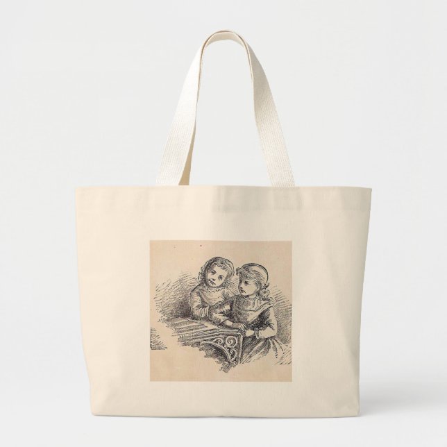 Girls on the Easy To Read Inside Cover Page Large Tote Bag (Front)