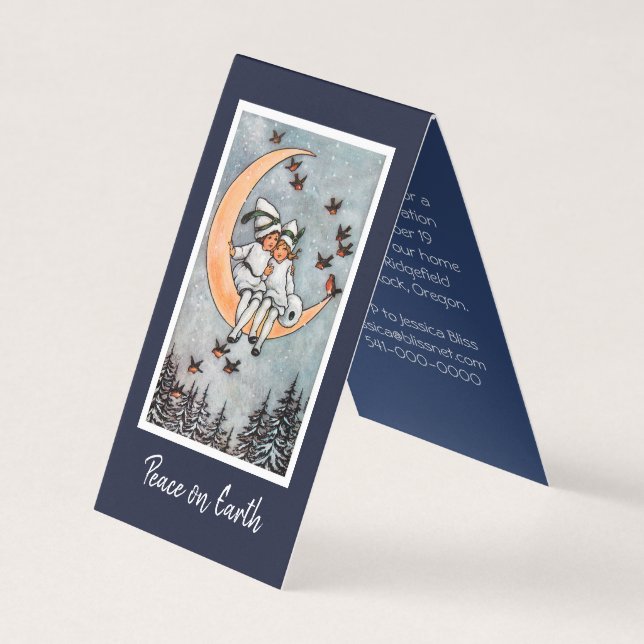 Girls on the Moon ChristmasHoliday Invitation (Front)