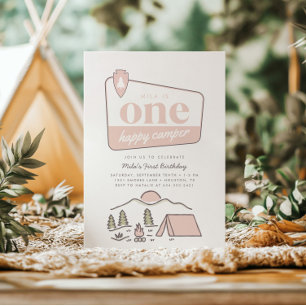 Girl's One Happy Camper Park Explorer 1st Birthday Invitation