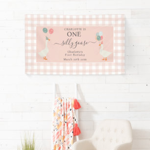 Girl's One Silly Goose 1st Birthday Party Banner