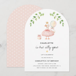 Girls One Silly Goose 1st Birthday Party Invitation