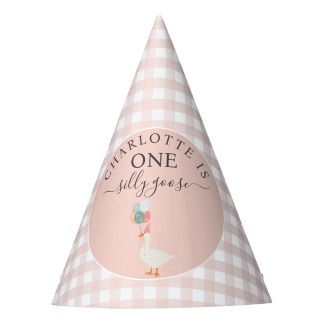 Girl's One Silly Goose 1st Birthday Party Party Hat (Front)