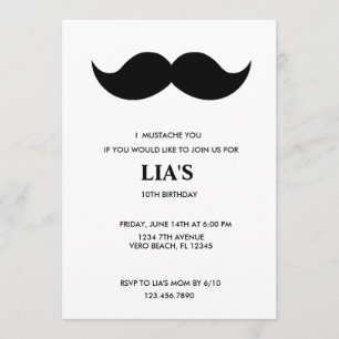 Girls or Boys Moustache Birthday Party Invitation. Invitation