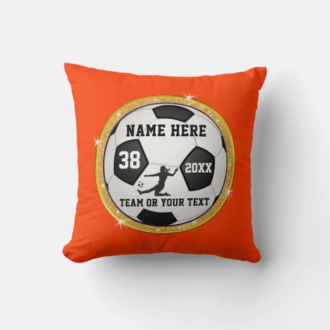 Girls Orange Soccer Gifts for High School Seniors Cushion (Front)