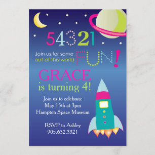Girl's Out of this World Space Party Invitation