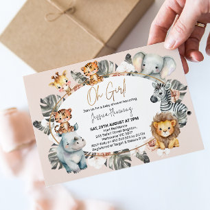 Girls Oval Frame Boho Tropical Safari Baby Shower Invitation