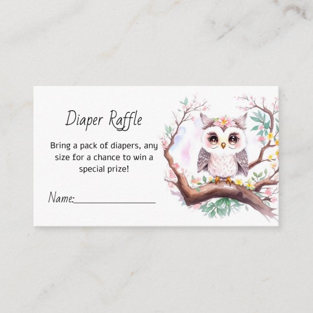 Girl's Owl Baby Shower Forest Diaper Raffle Enclosure Card (Front)