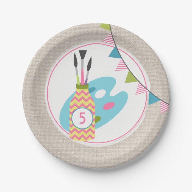 Girls Painting / Art Birthday Party Paper Plate (Front)
