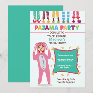 Girls Pajama Birthday Seepover Party Invitation