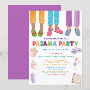 Girls Pajama Birthday Sleepover  Party Invitation