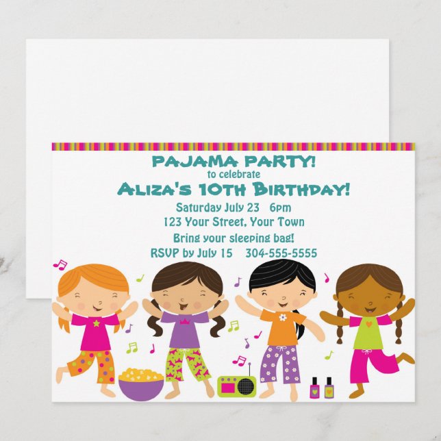 Girls Pajama Party Invitation (Front/Back)
