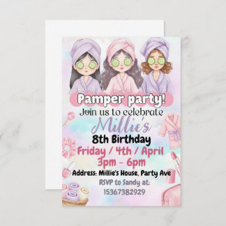 Girls pamper party birthday invitation