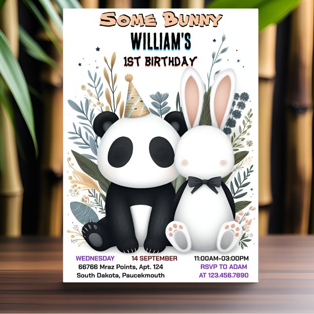 Girls Panda Some Bunny Is Turning One 1st Birthday Invitation (Creator Uploaded)