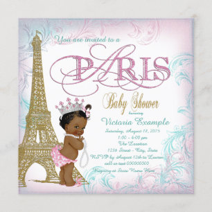 Girls Paris Baby Shower Pink Gold Teal Pearls Invitation