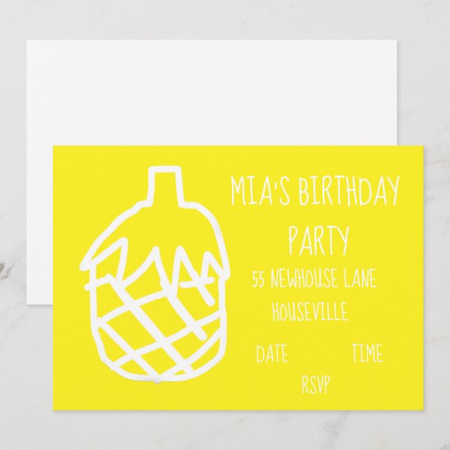 Girl's party cute pineapple birthday Party Invitation (Front/Back)