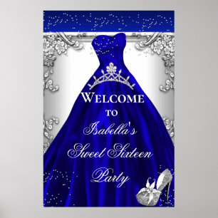 Girls Party Welcome Sign Blue Silver 3
