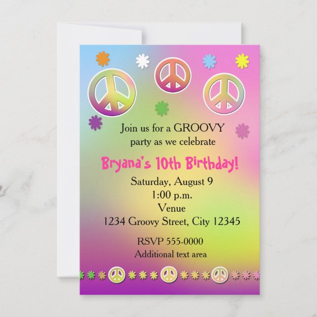 Girls Pastel Tie Dye Groovy Birthday Party Invitation (Front)