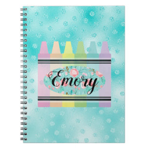 Girls Pastel Watercolor Floral Crayon Notebook