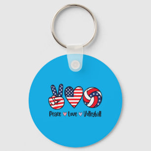 Girls Peace Love Volleyball 4th July Aamerican Key Ring