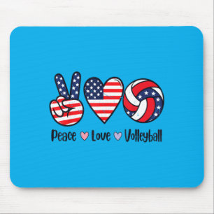Girls Peace Love Volleyball 4th July Aamerican Mouse Mat