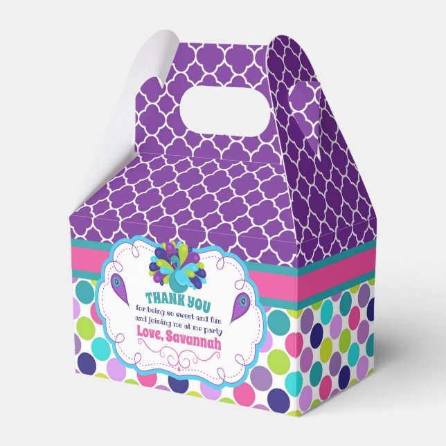 Girls Peacock Birthday Party Gable Favour Box (Front Side)