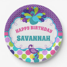 Girls Peacock Happy Birthday Party Personalised