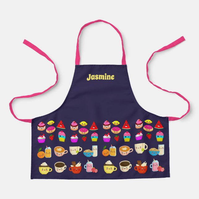 Girls Personalised Apron with Kawaii Party Food (Front)