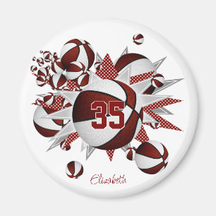 girls personalised basketballs stars maroon magnet