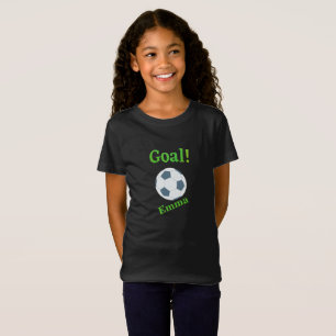 Girls Personalised Black Green Soccer Player Goal T-Shirt