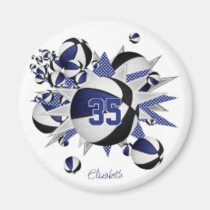 girls personalised blue black basketballs stars  magnet