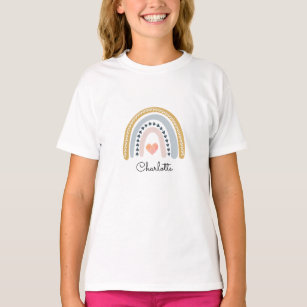 Girl's Personalised Boho Watercolor Rainbow  T-Shirt